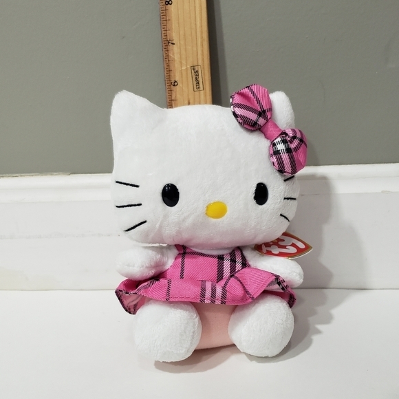 Hello Kitty Pink Tartan Plaid Plush Ty Beanie by Sanrio 2009 - Picture 8 of 10